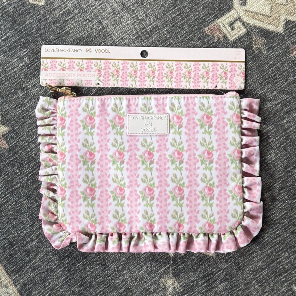 Love Shack Fancy Pencil Case Accessory Pouch Pink Ruffle Blooming Heirloom NEW